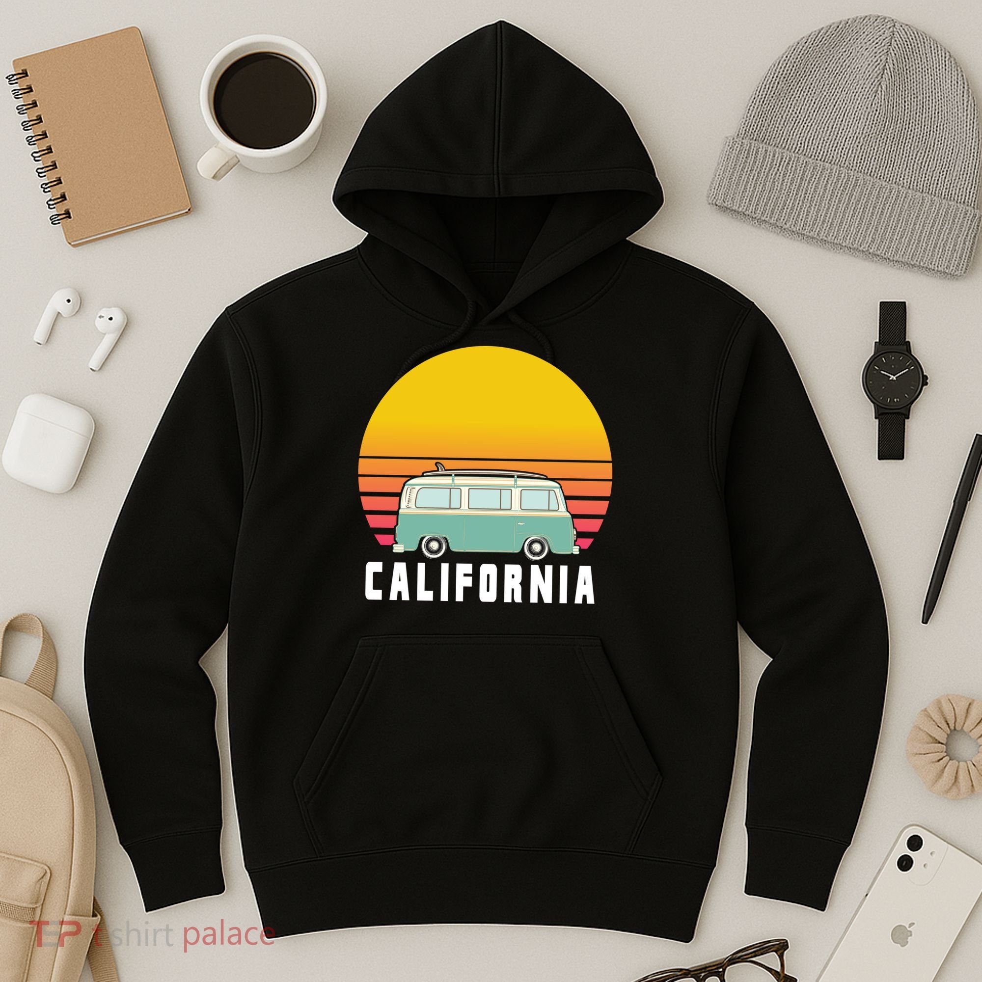 Beach Bum California Hippie Van Hoodie