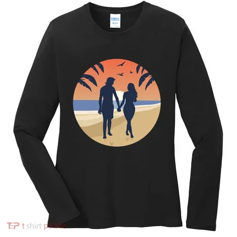 Beach Couple Women's Long Sleeve Shirt in the selected color
