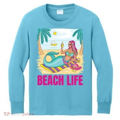 Beach Life Mermaid Kids Long Sleeve Shirt