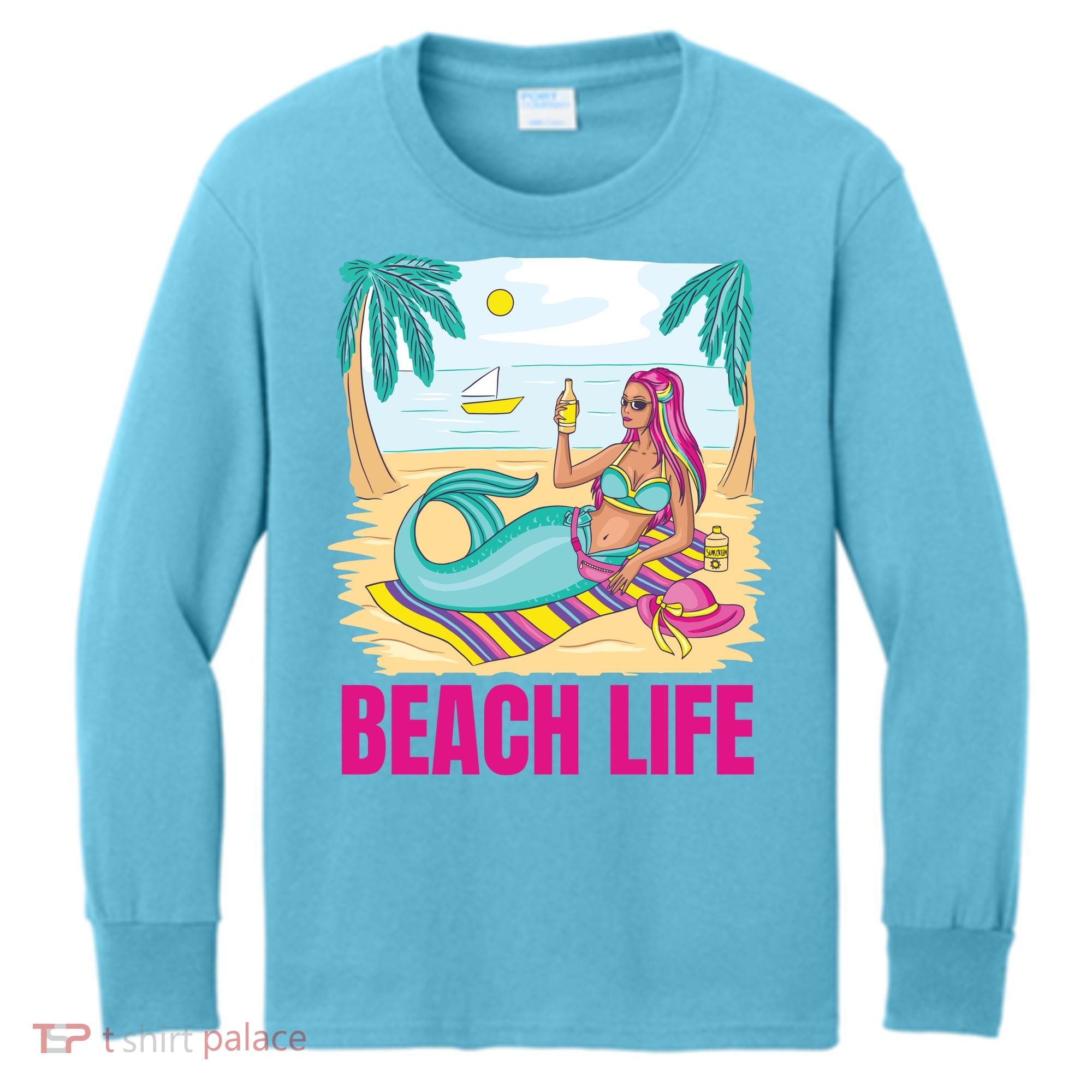 Beach Life Mermaid Kids Long Sleeve Shirt