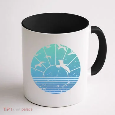 Beach Sunset Seagulls  Coffee Mug back