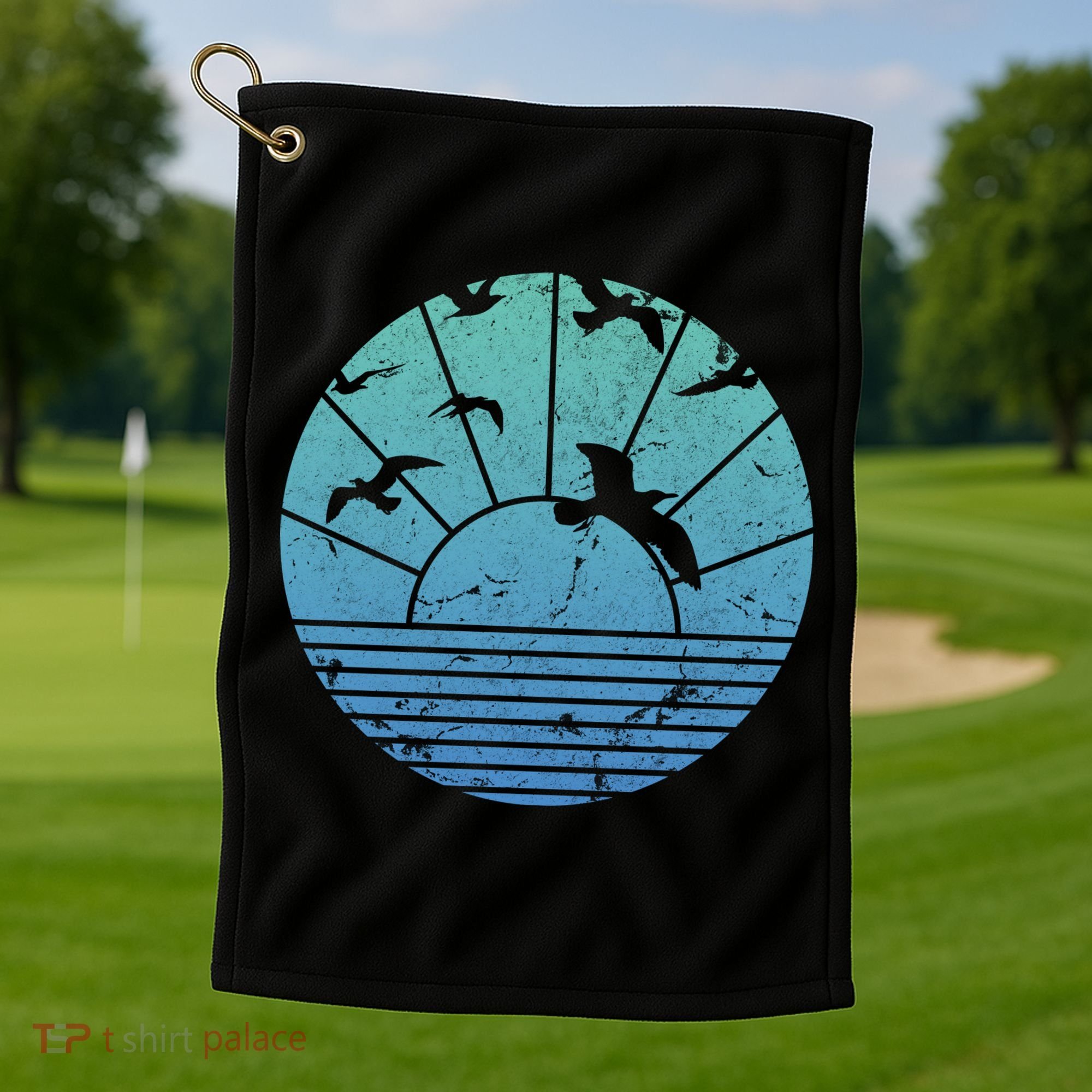 Beach Sunset Seagulls  Golf Towel
