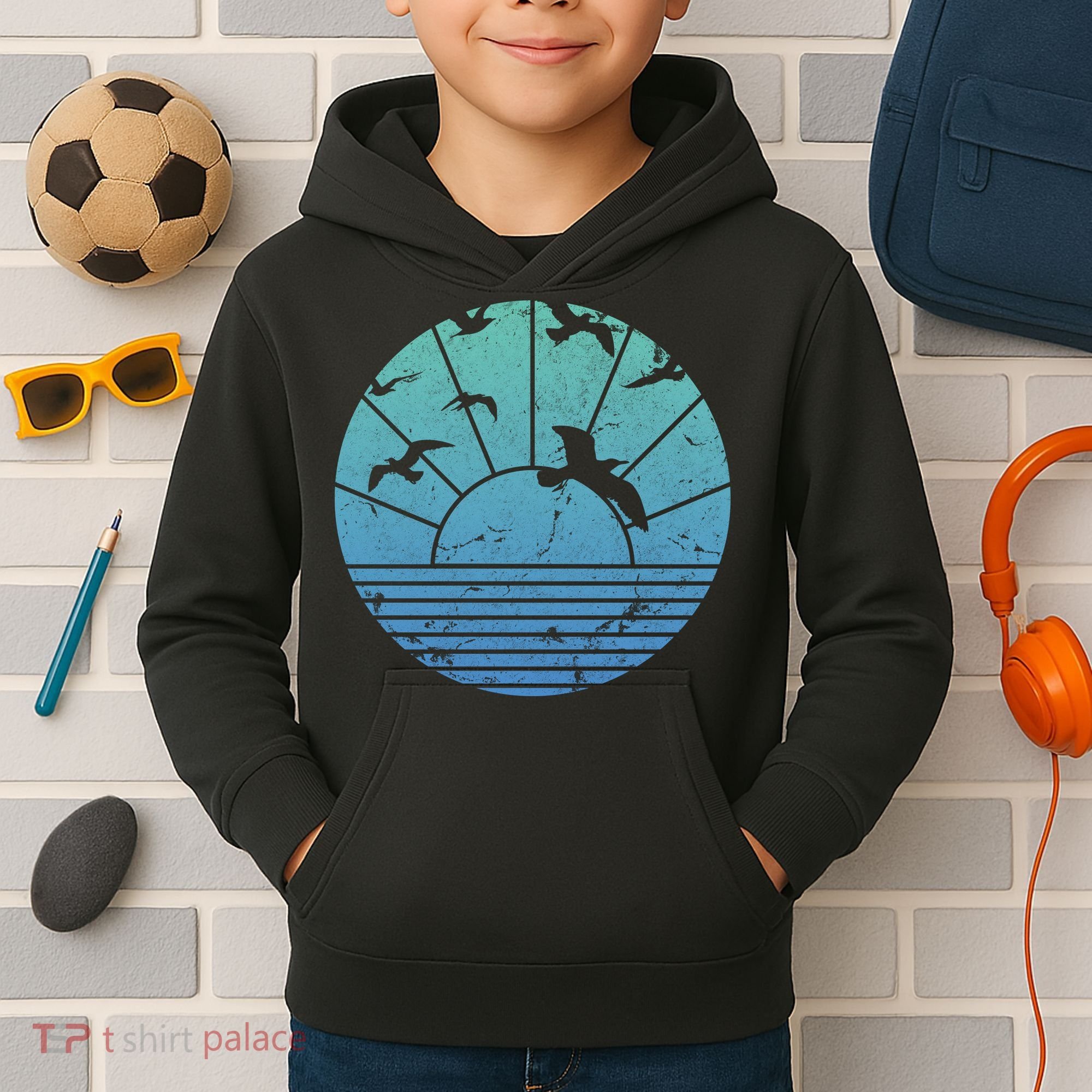 Beach Sunset Seagulls  Kids Hoodie