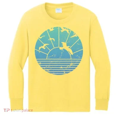 Beach Sunset Seagulls Kids Long Sleeve Shirt
