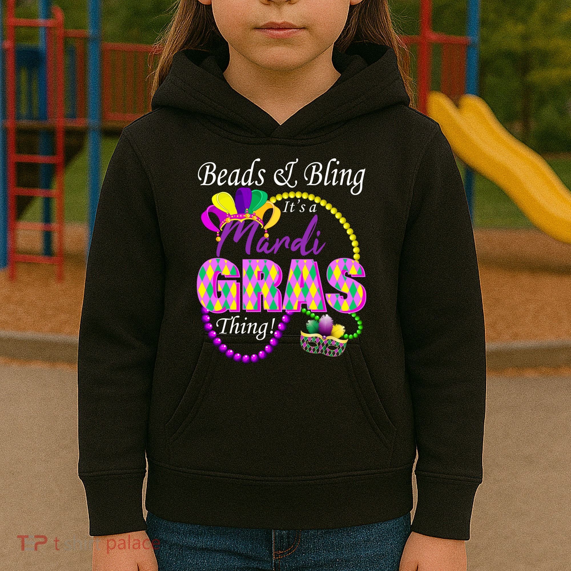 Beads and Bling it's a Mardi Gras Thing Kids Hoodie