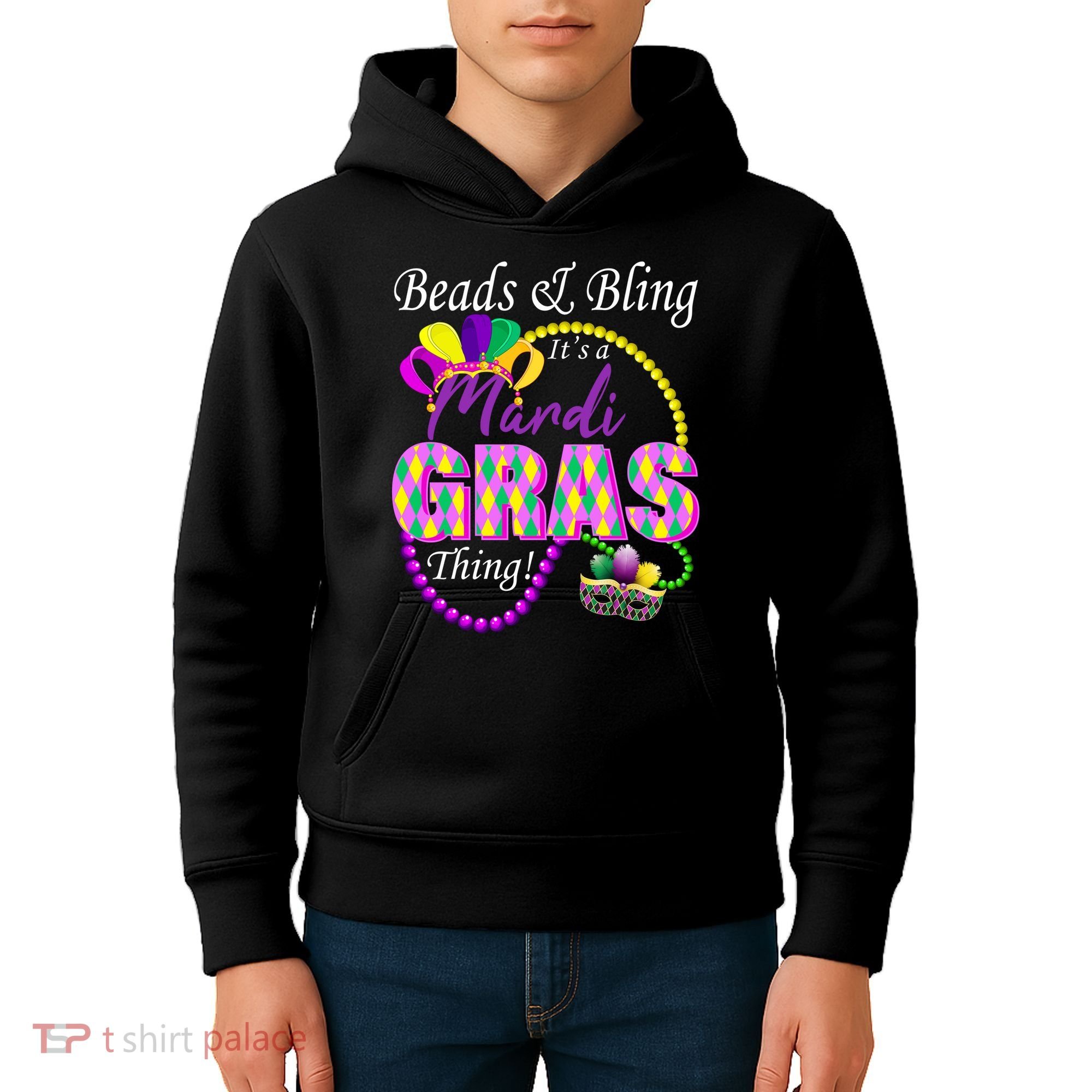 Beads and Bling it's a Mardi Gras Thing Kids Hoodie