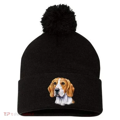 Beagle Face Pom Pom 12in Knit Beanie
