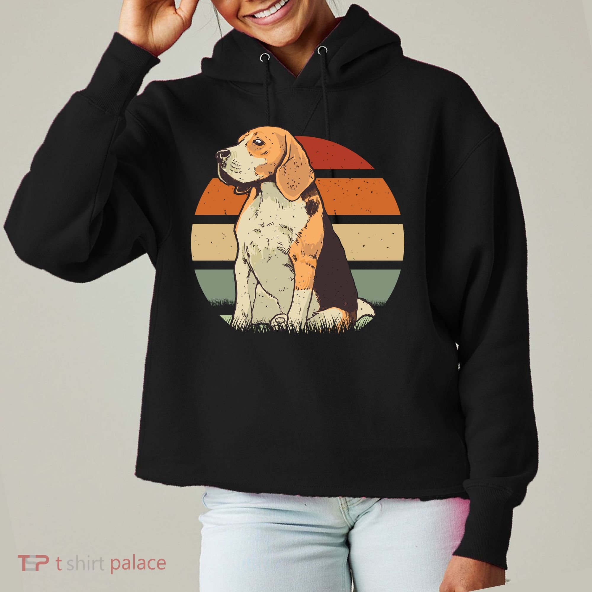 Beagle Retro Sunset Ladies Heavyweight Boxy Pullover Hoodie
