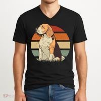 Beagle Retro Sunset V-Neck T-Shirt thumb 2