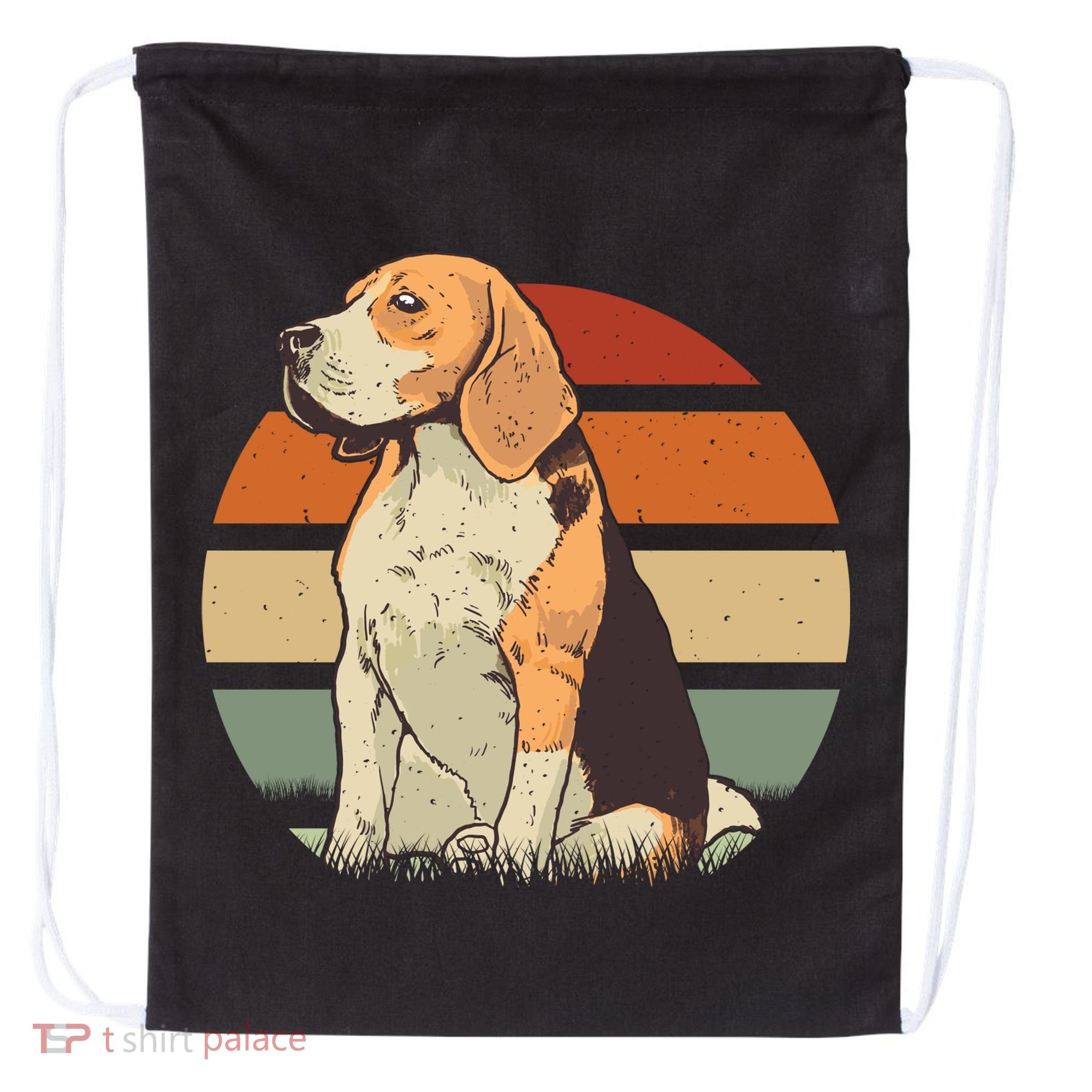 Beagle Retro Sunset Drawstring Bag