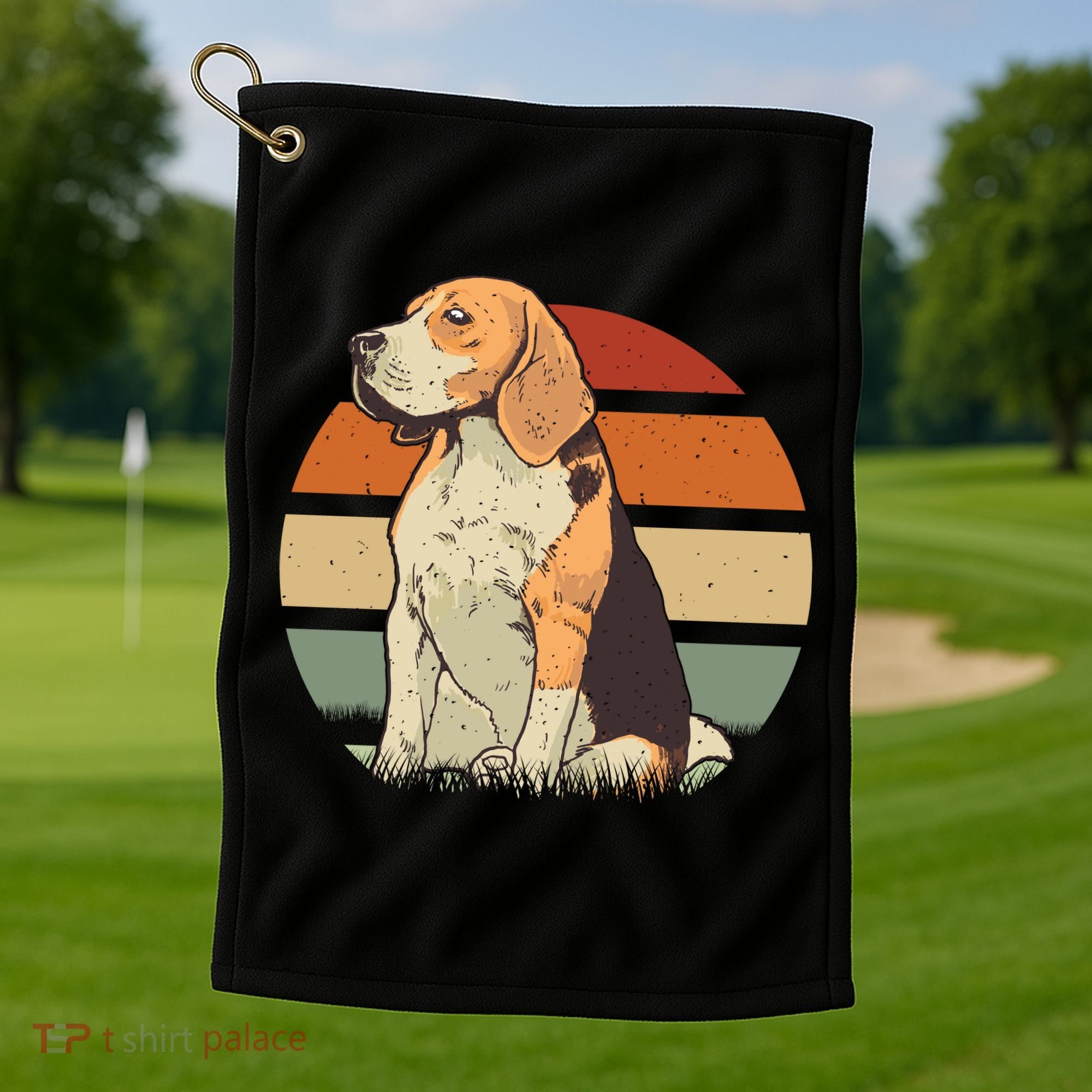 Beagle Retro Sunset Golf Towel