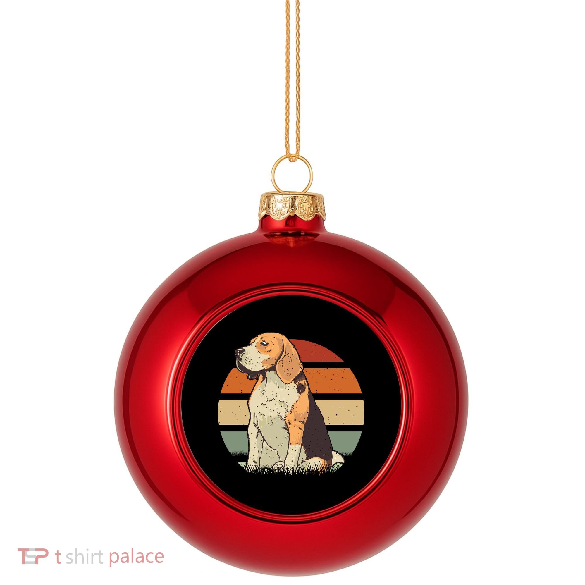 Beagle Retro Sunset Plastic Christmas Ball Ornament