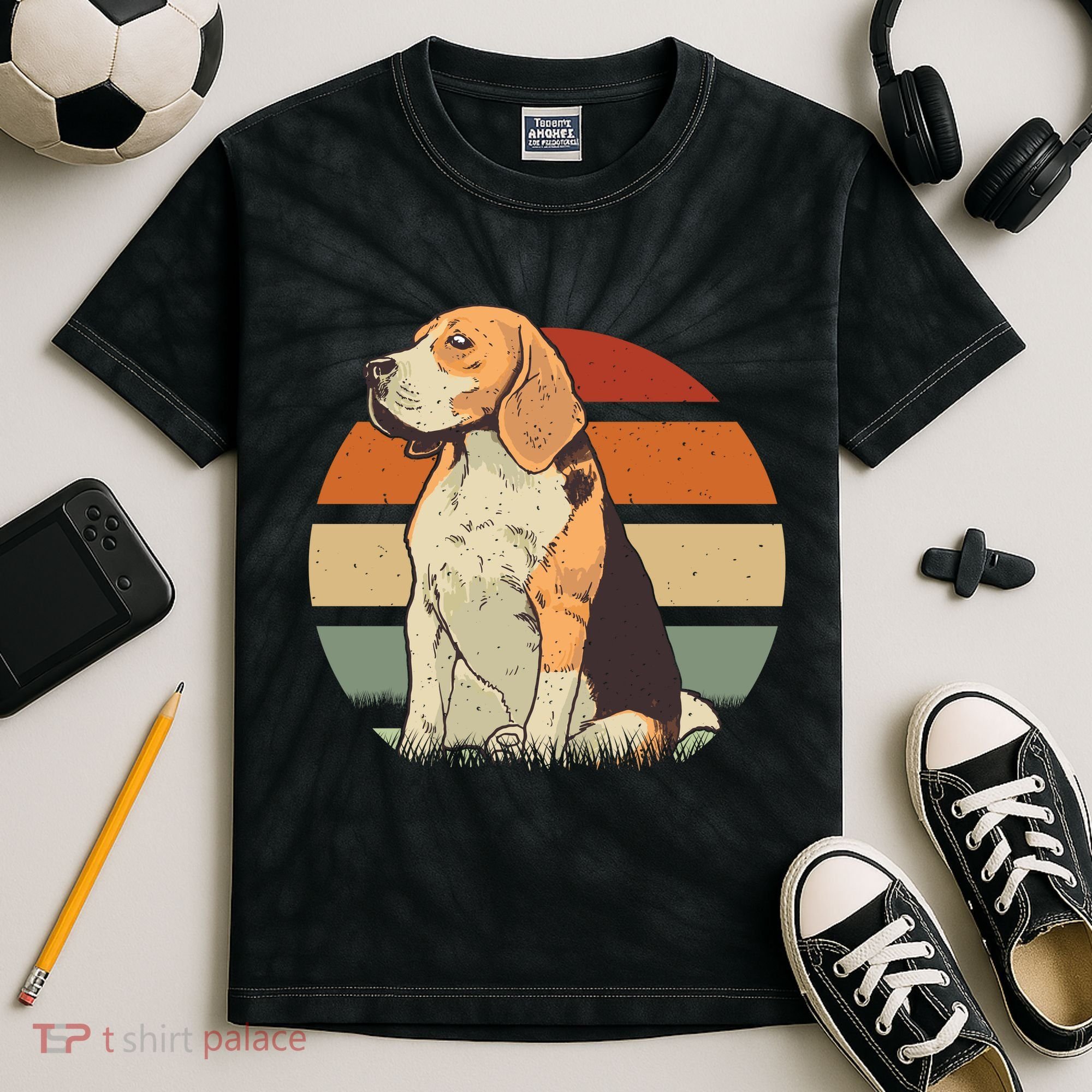 Beagle Retro Sunset Kids Tie-Dye T-Shirt