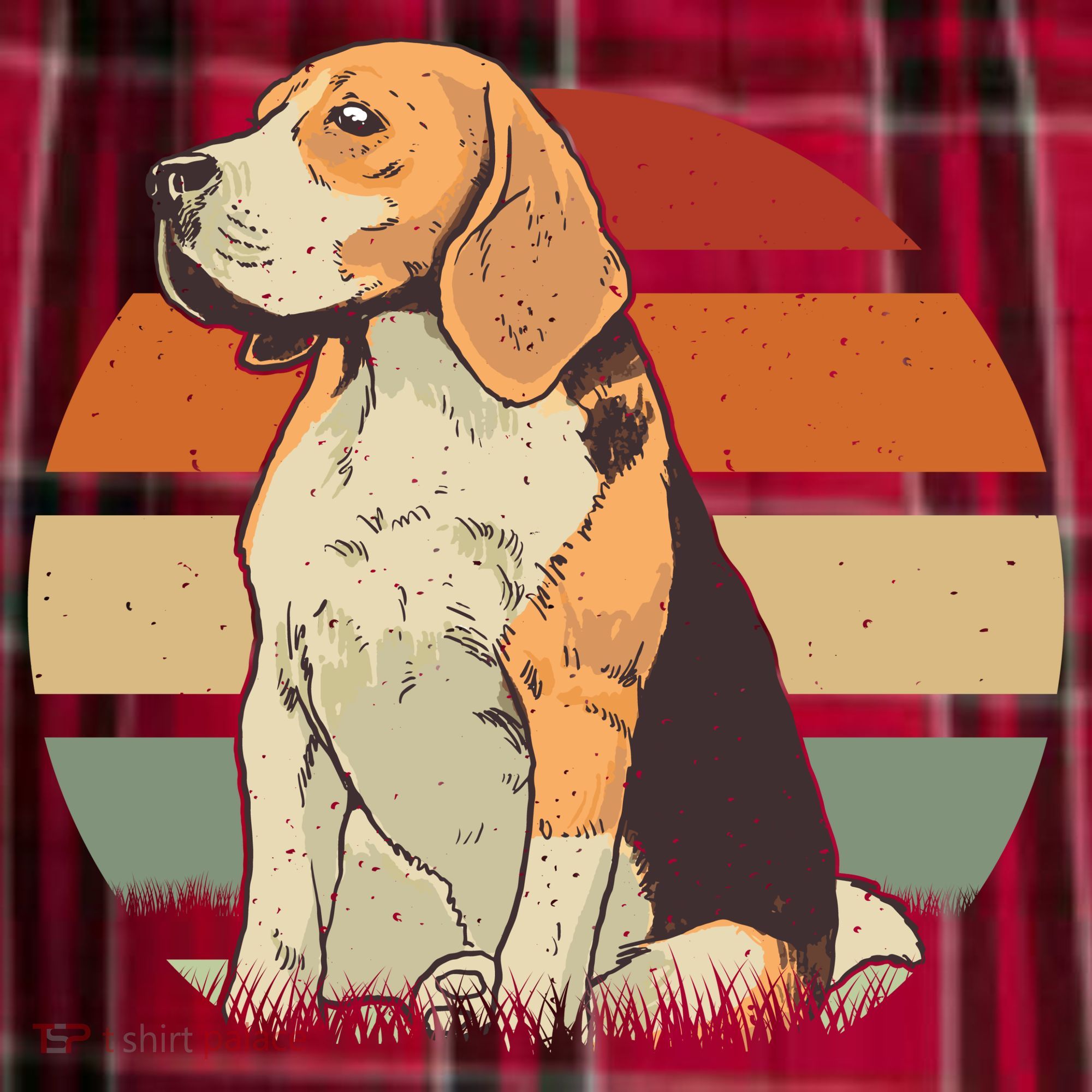 Beagle Retro Sunset Women's Flannel Plaid Pajama Pants