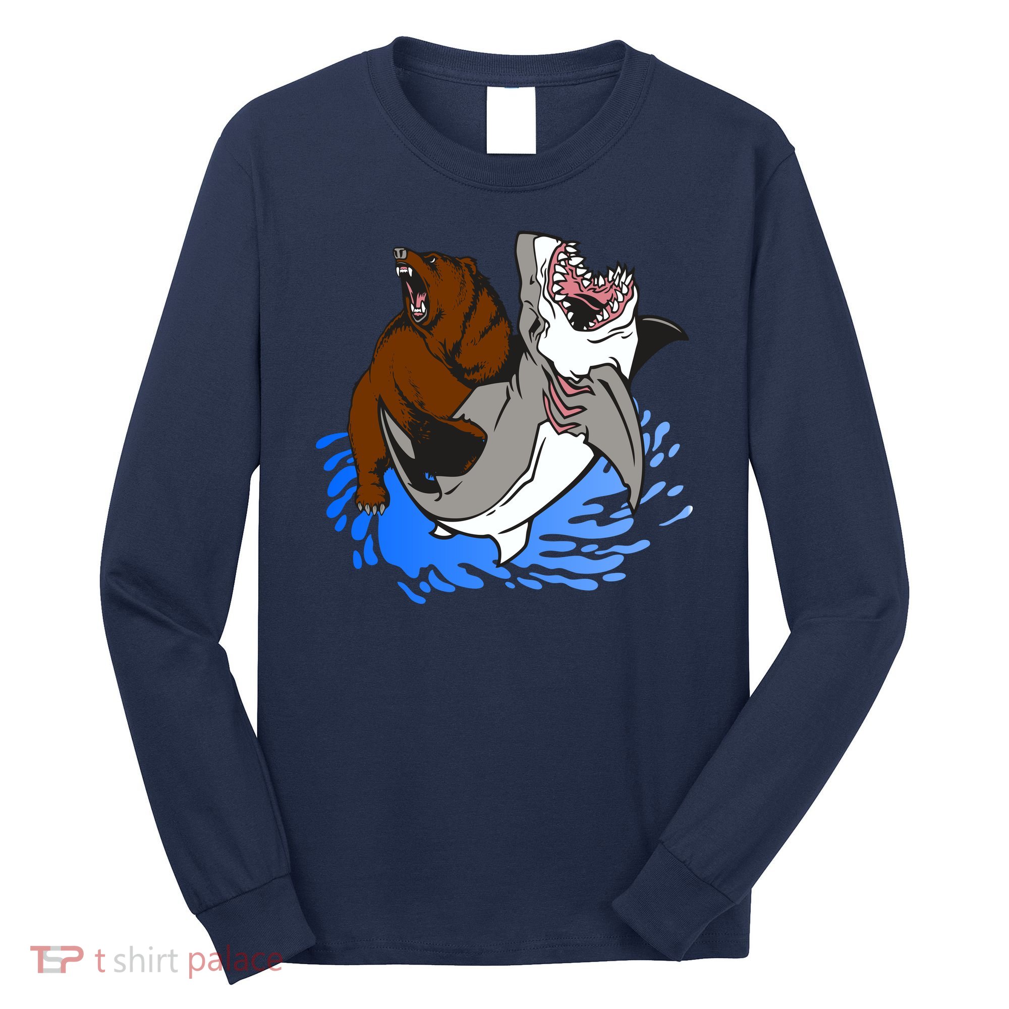 Bear Attacking Shark Long Sleeve Shirt