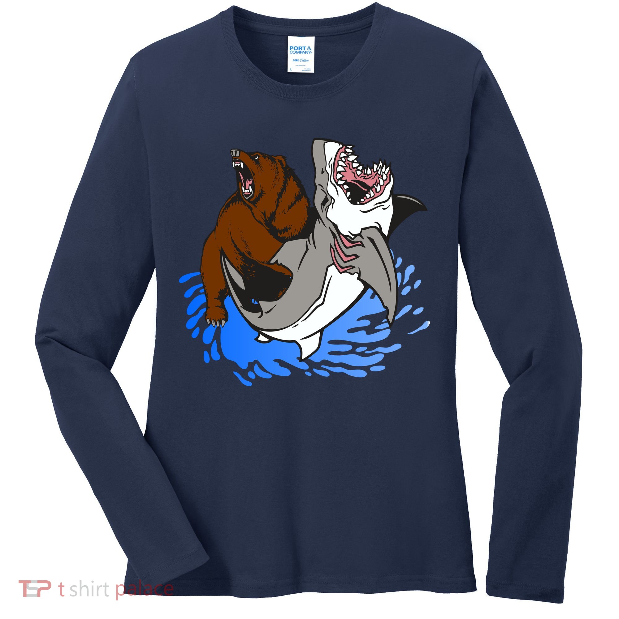 Bear Attacking Shark Women's Long Sleeve Shirt