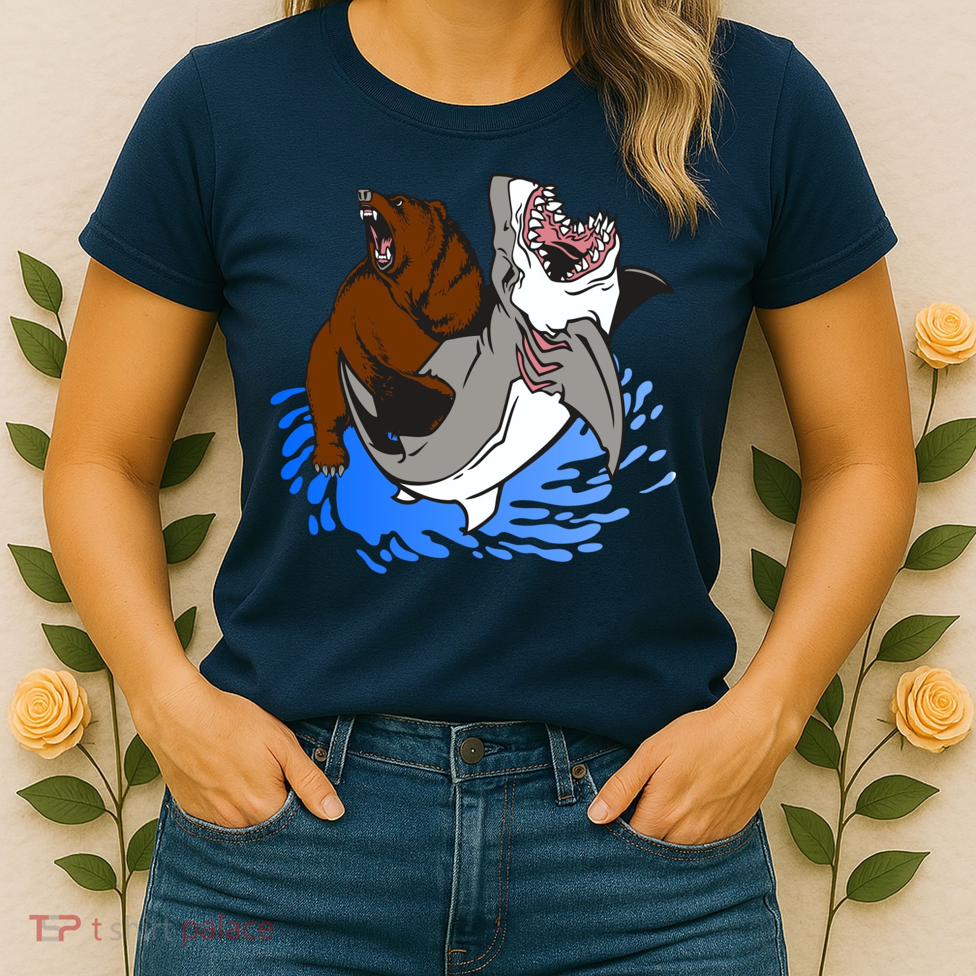 Bear Attacking Shark Women's T-Shirt