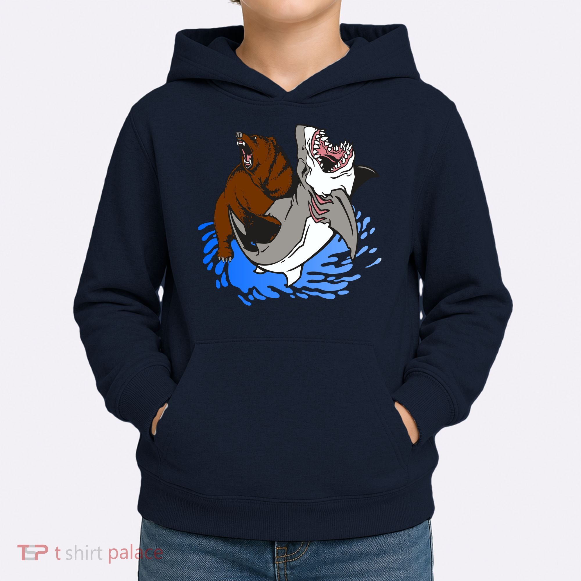 Bear Attacking Shark Kids Hoodie