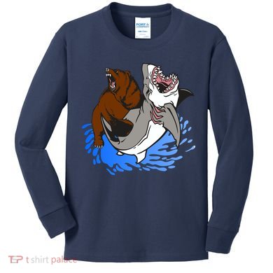 Bear Attacking Shark Kids Long Sleeve Shirt