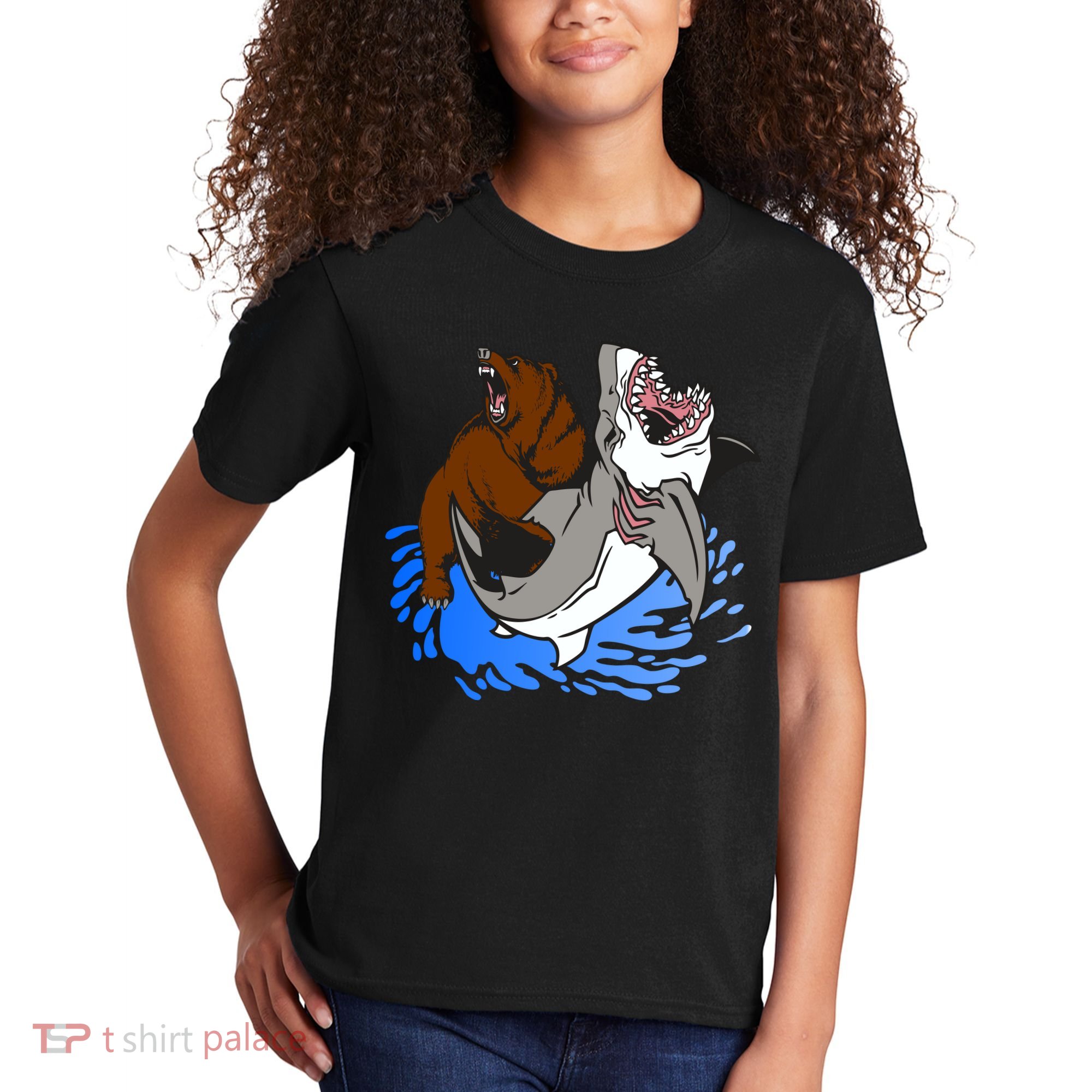 Bear Attacking Shark Kids T-Shirt