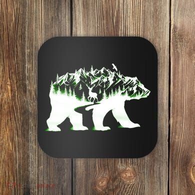 Bear Forest Deer Wilderness Mountains Coaster