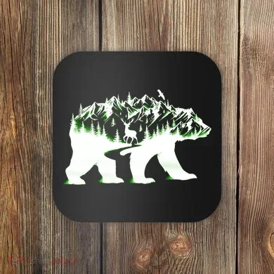 Bear Forest Deer Wilderness Mountains Coaster
