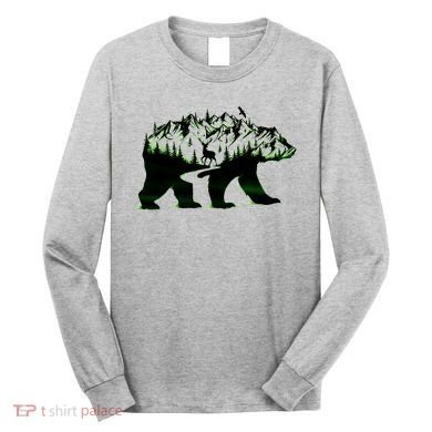 Bear Forest Deer Wilderness Mountains Long Sleeve Shirt