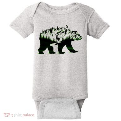 Bear Forest Deer Wilderness Mountains Baby Bodysuit