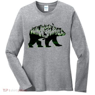 Bear Forest Deer Wilderness Mountains Women's Long Sleeve Shirt