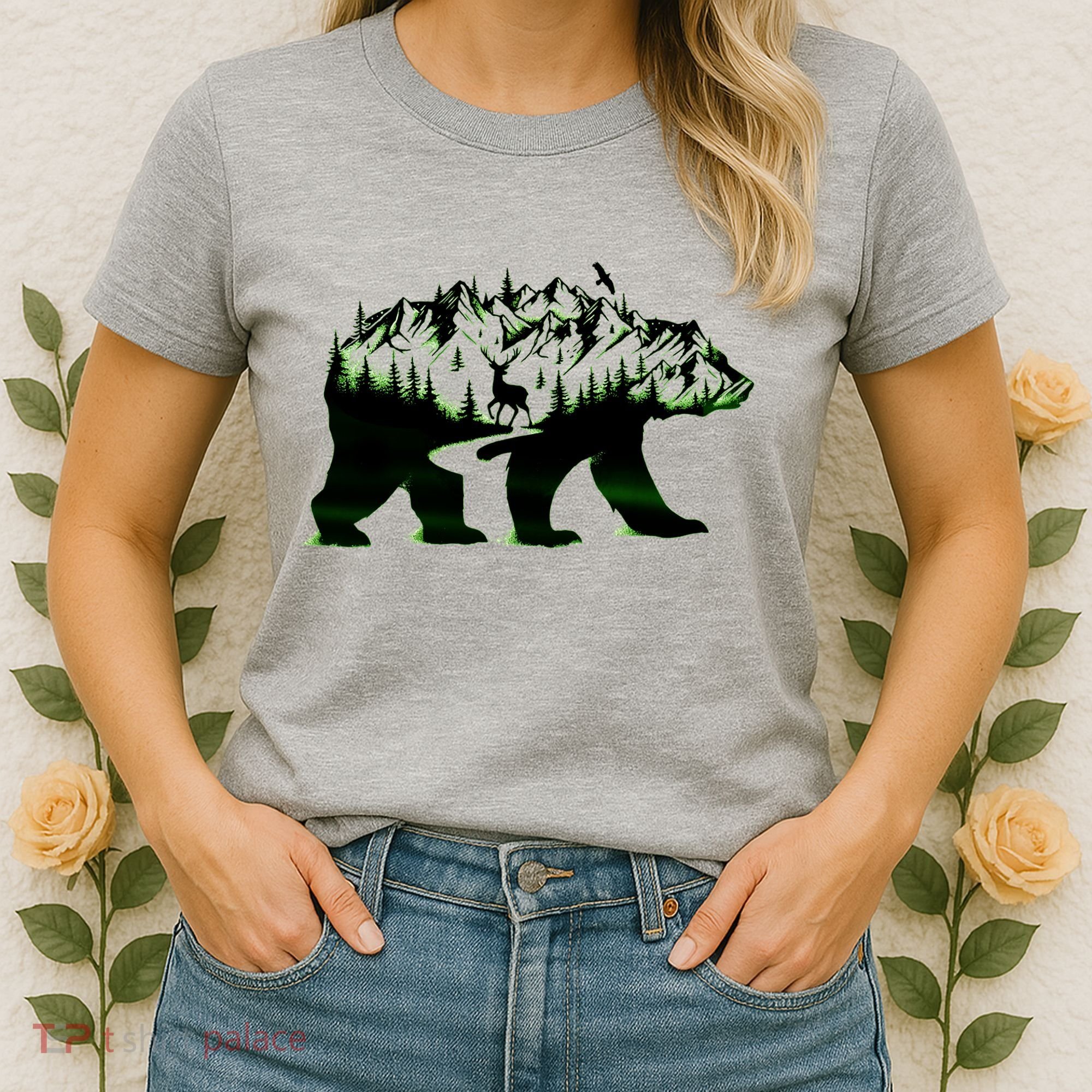 Bear Forest Deer Wilderness Mountains Women's T-Shirt