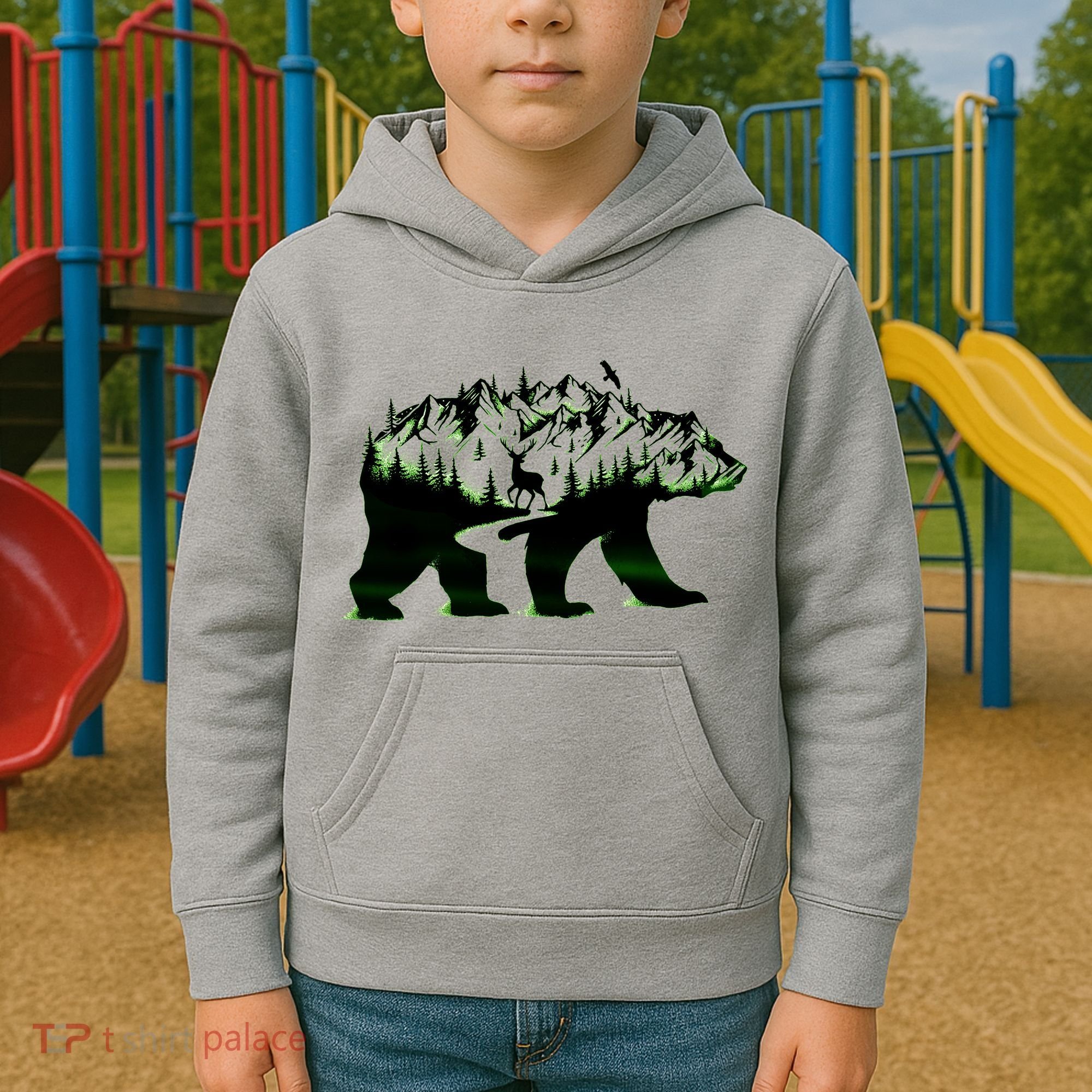 Bear Forest Deer Wilderness Mountains Kids Hoodie