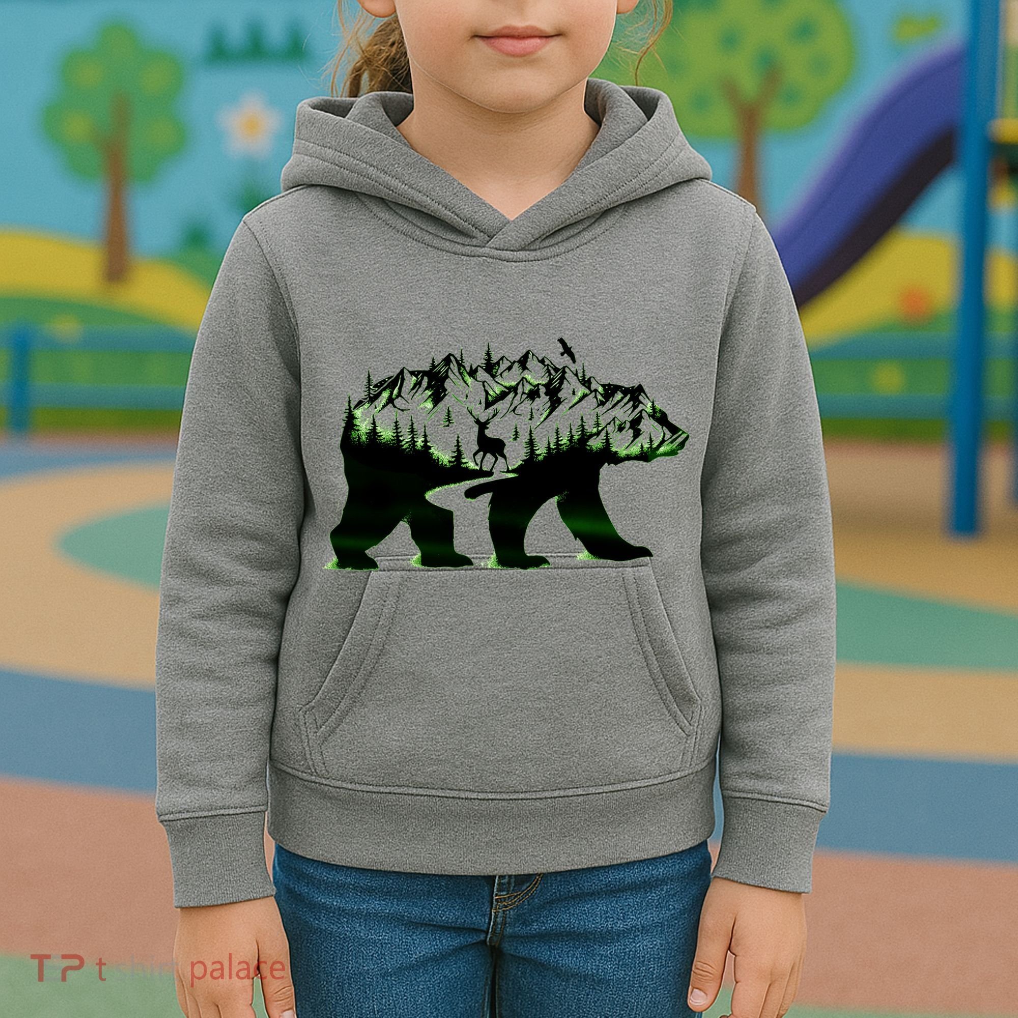 Bear Forest Deer Wilderness Mountains Kids Hoodie