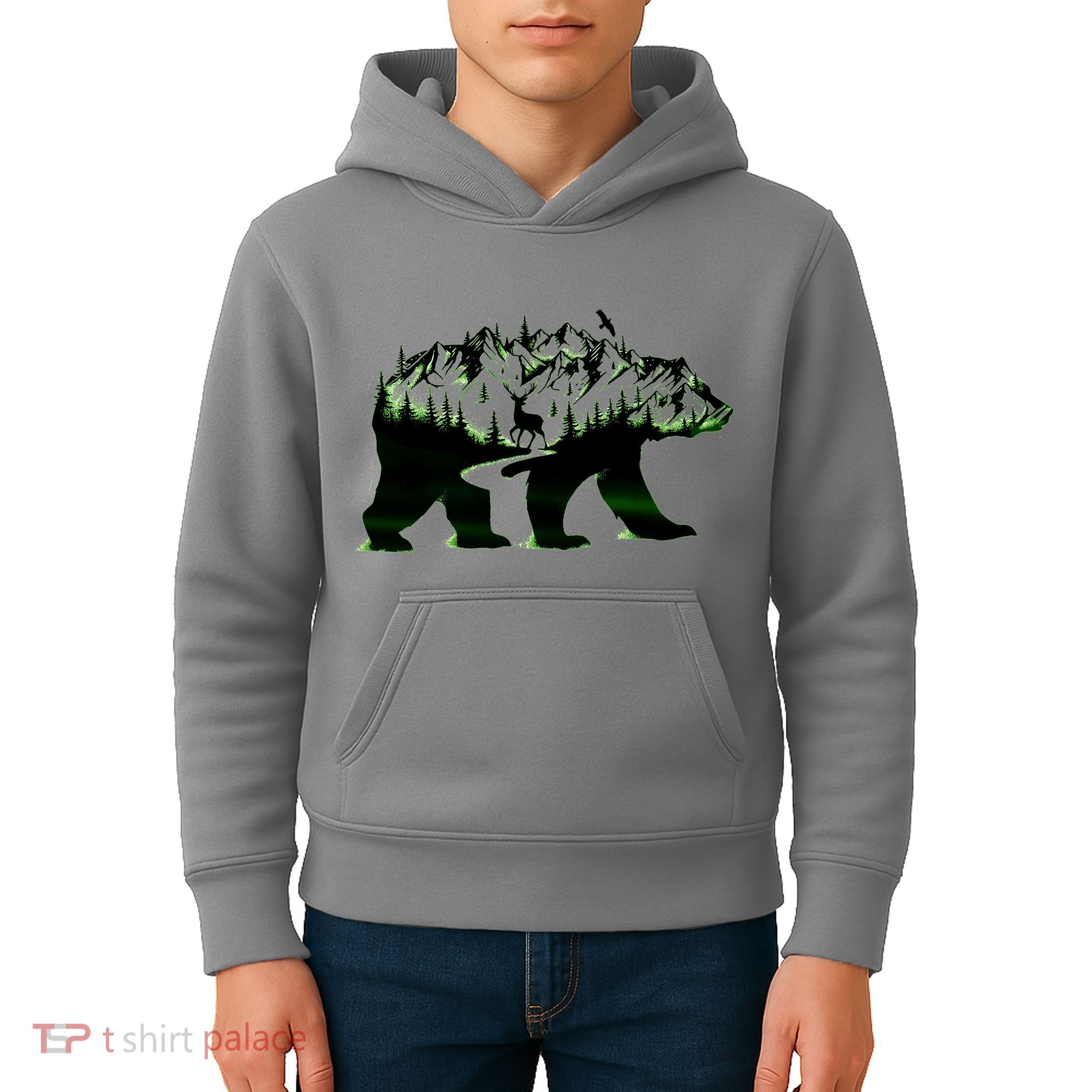 Bear Forest Deer Wilderness Mountains Kids Hoodie