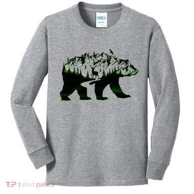 Bear Forest Deer Wilderness Mountains Kids Long Sleeve Shirt