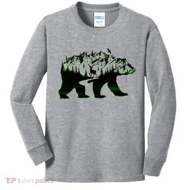 Bear Forest Deer Wilderness Mountains Kids Long Sleeve Shirt