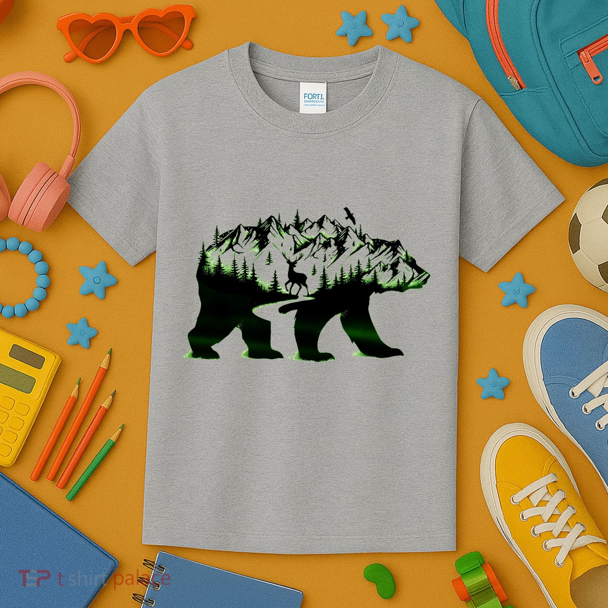 Bear Forest Deer Wilderness Mountains Kids T-Shirt
