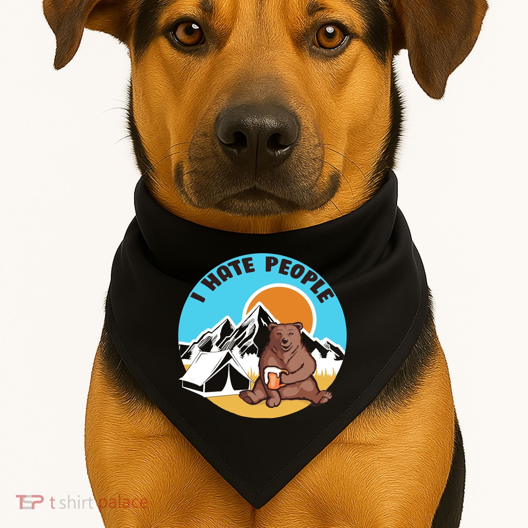 Bear Funny Camping I Hate People USA-Made Doggie Bandana