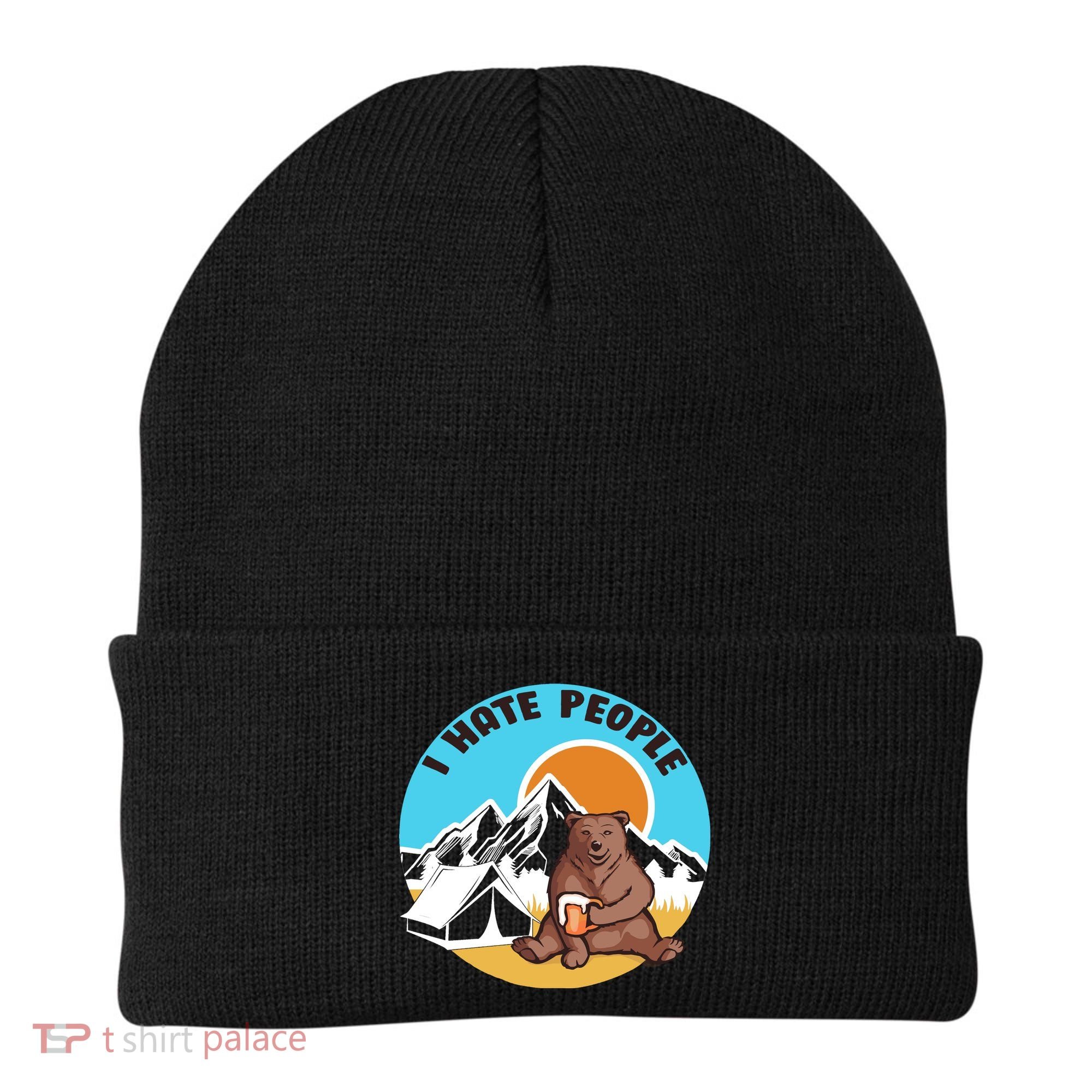 Bear Funny Camping I Hate People Beanie