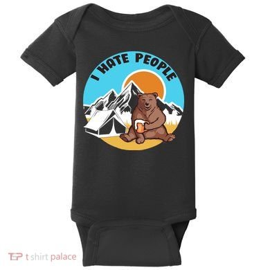 Bear Funny Camping I Hate People Baby Bodysuit