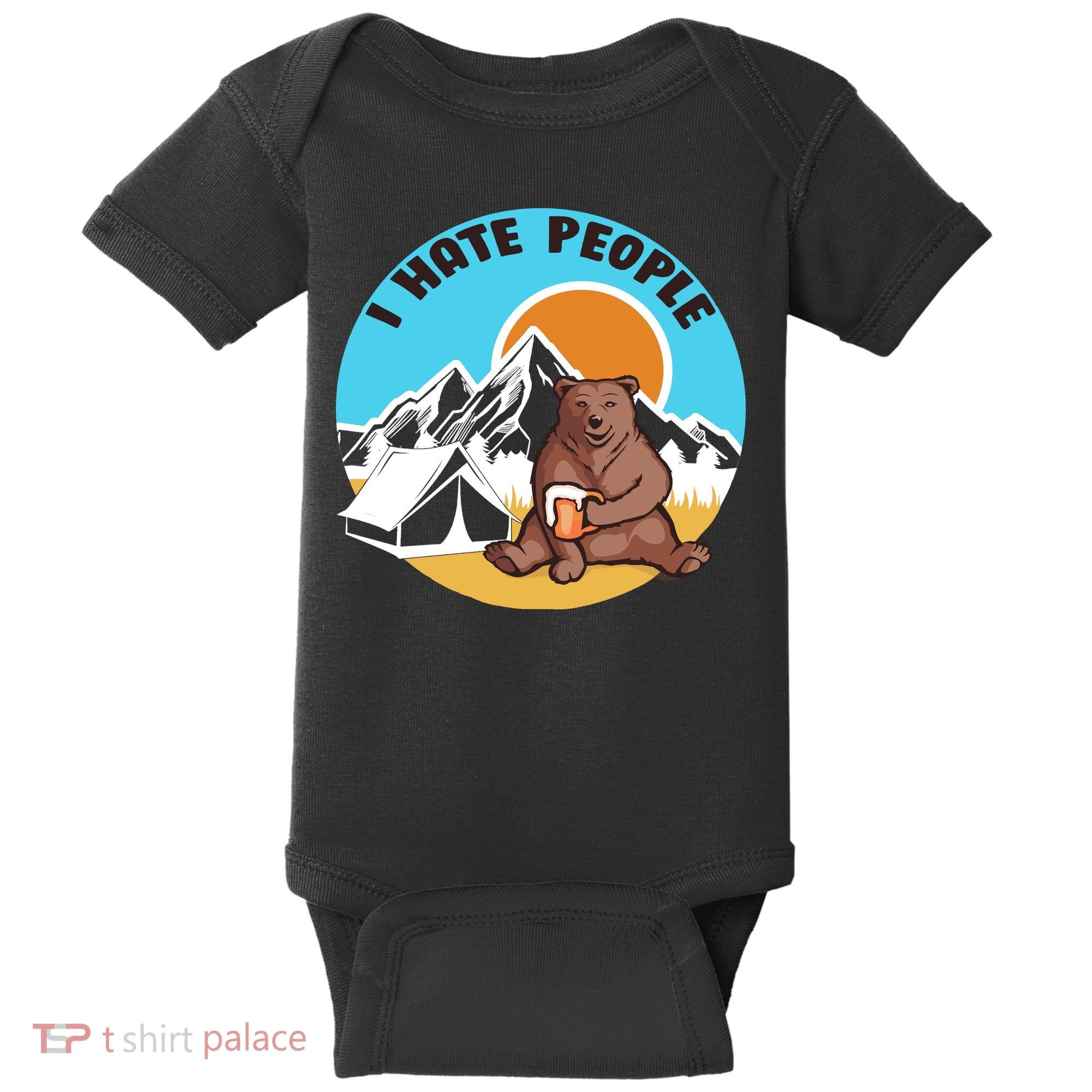 Bear Funny Camping I Hate People Baby Bodysuit