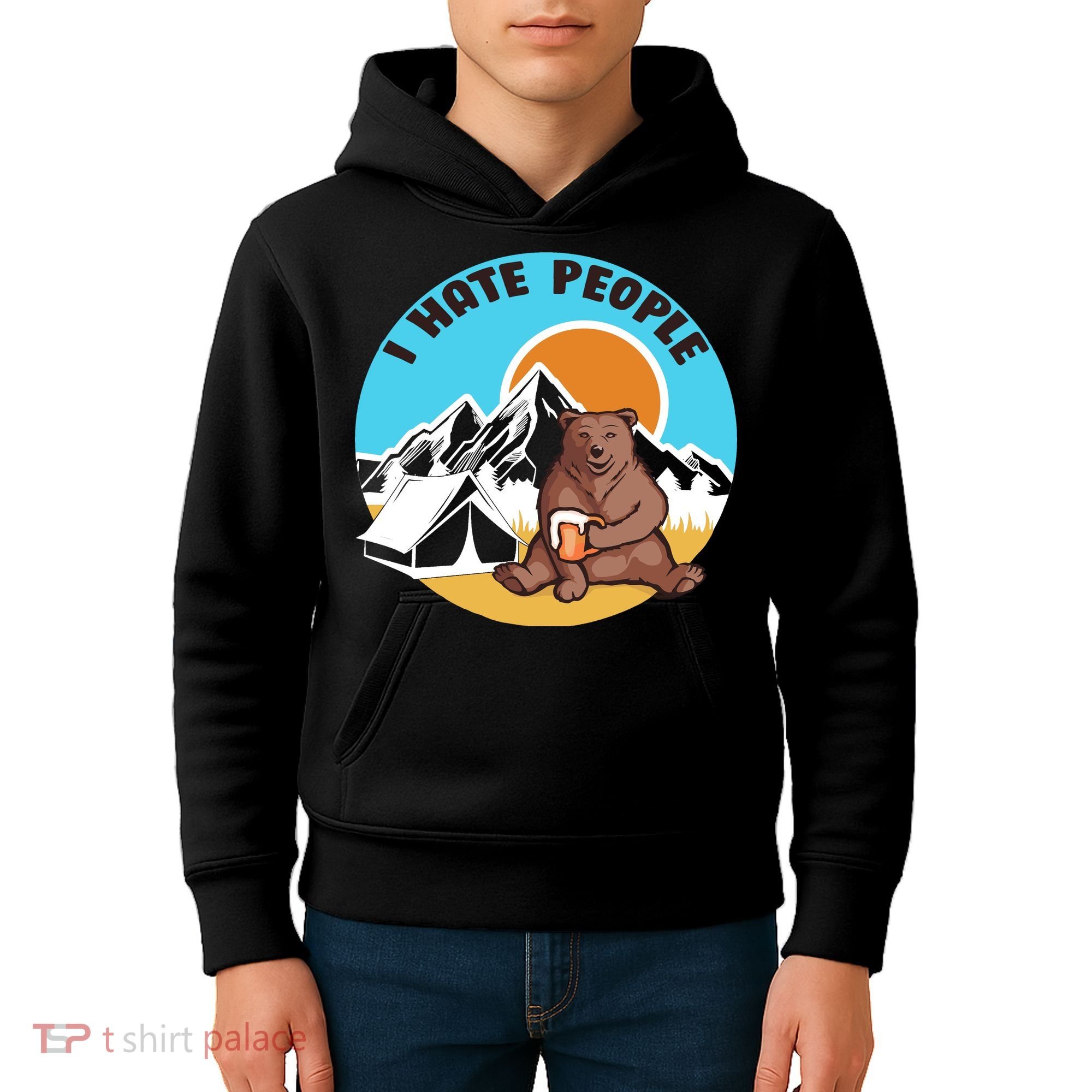 Bear Funny Camping I Hate People Kids Hoodie
