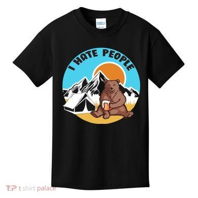 Bear Funny Camping I Hate People Kids T-Shirt