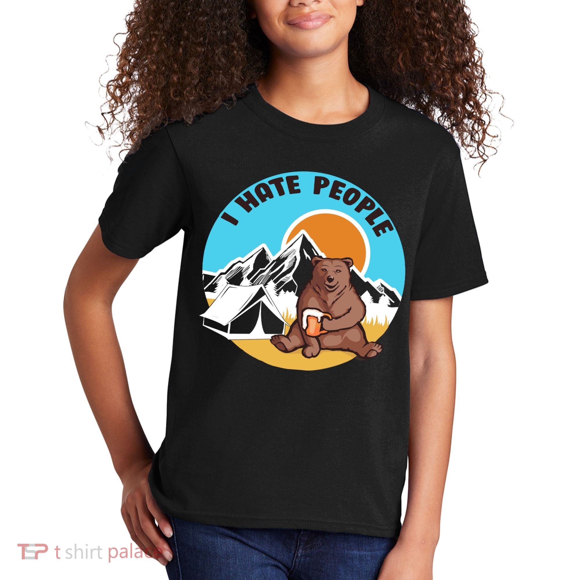 Bear Funny Camping I Hate People Kids T-Shirt