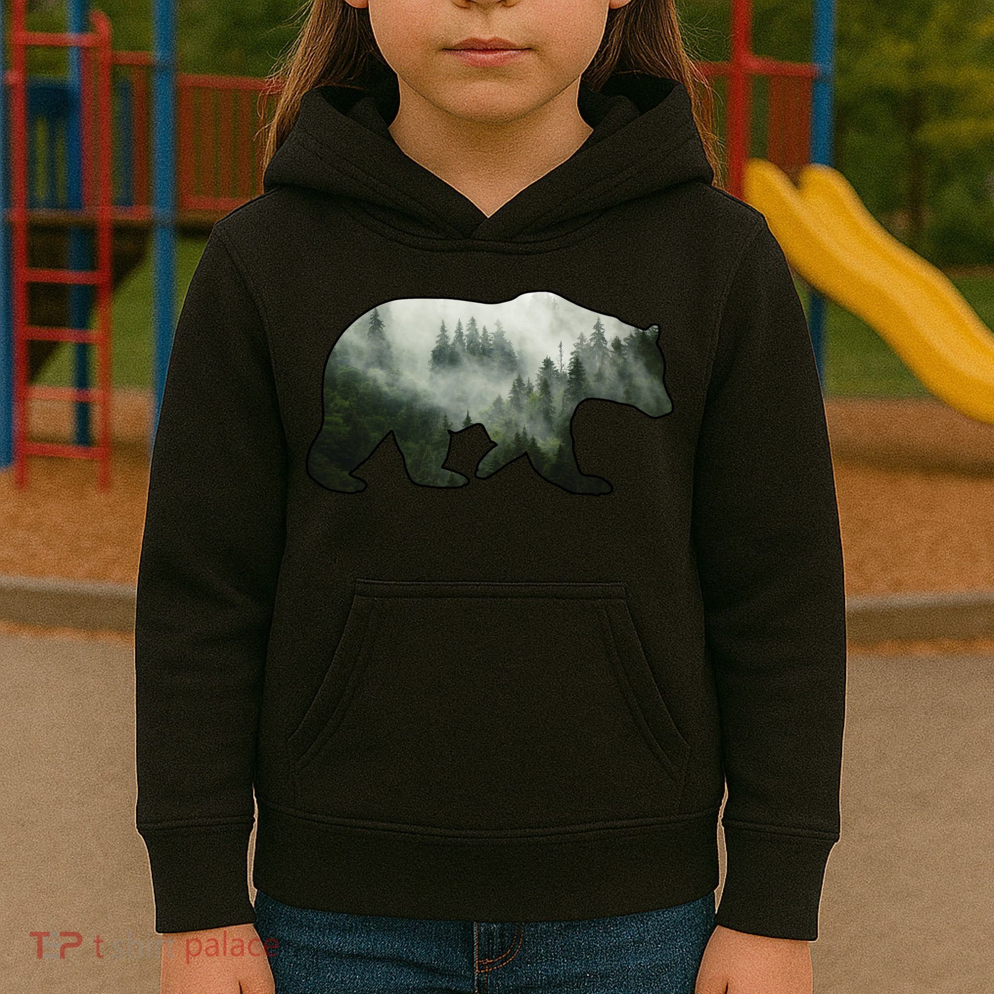 Bear Misty Forest Wilderness Kids Hoodie