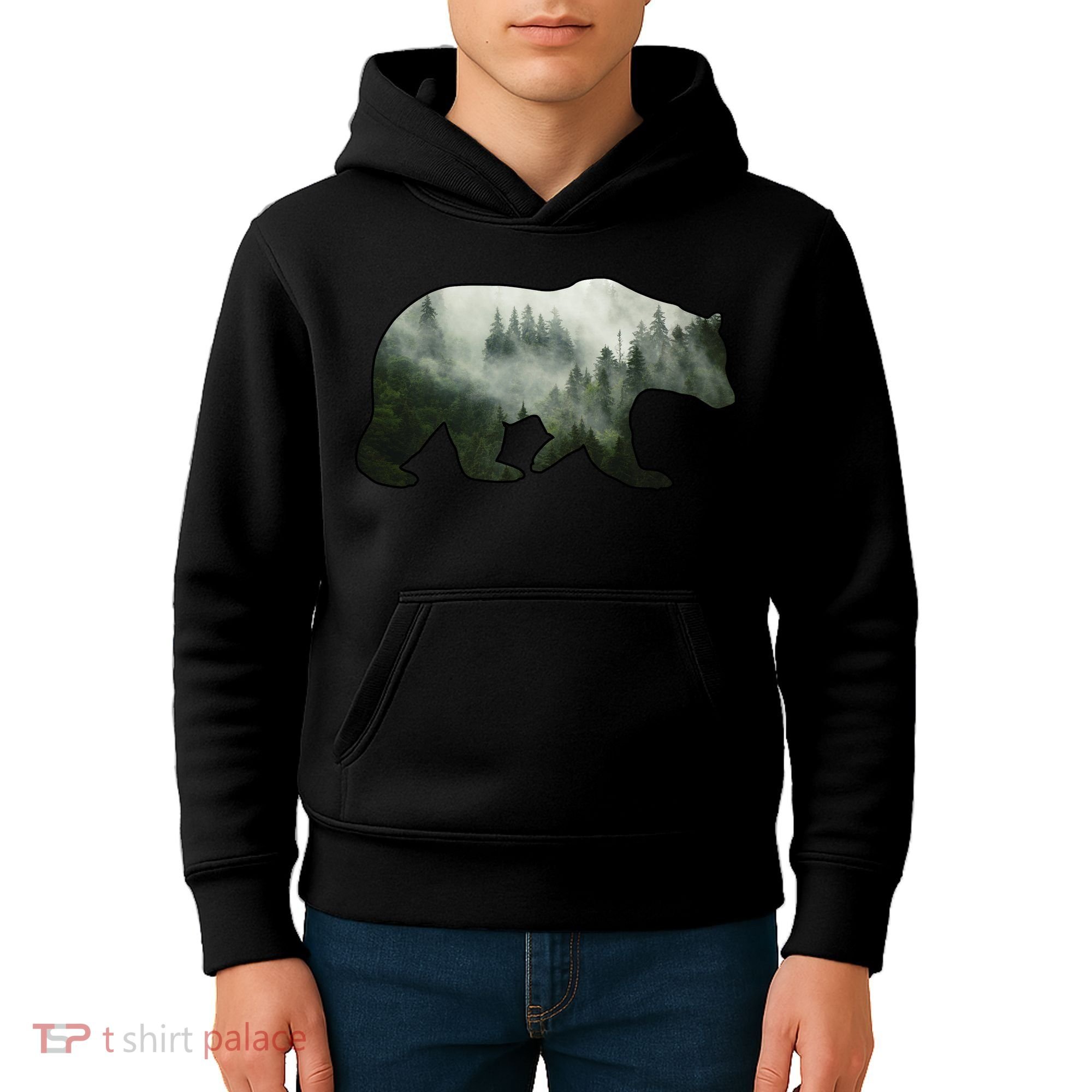 Bear Misty Forest Wilderness Kids Hoodie