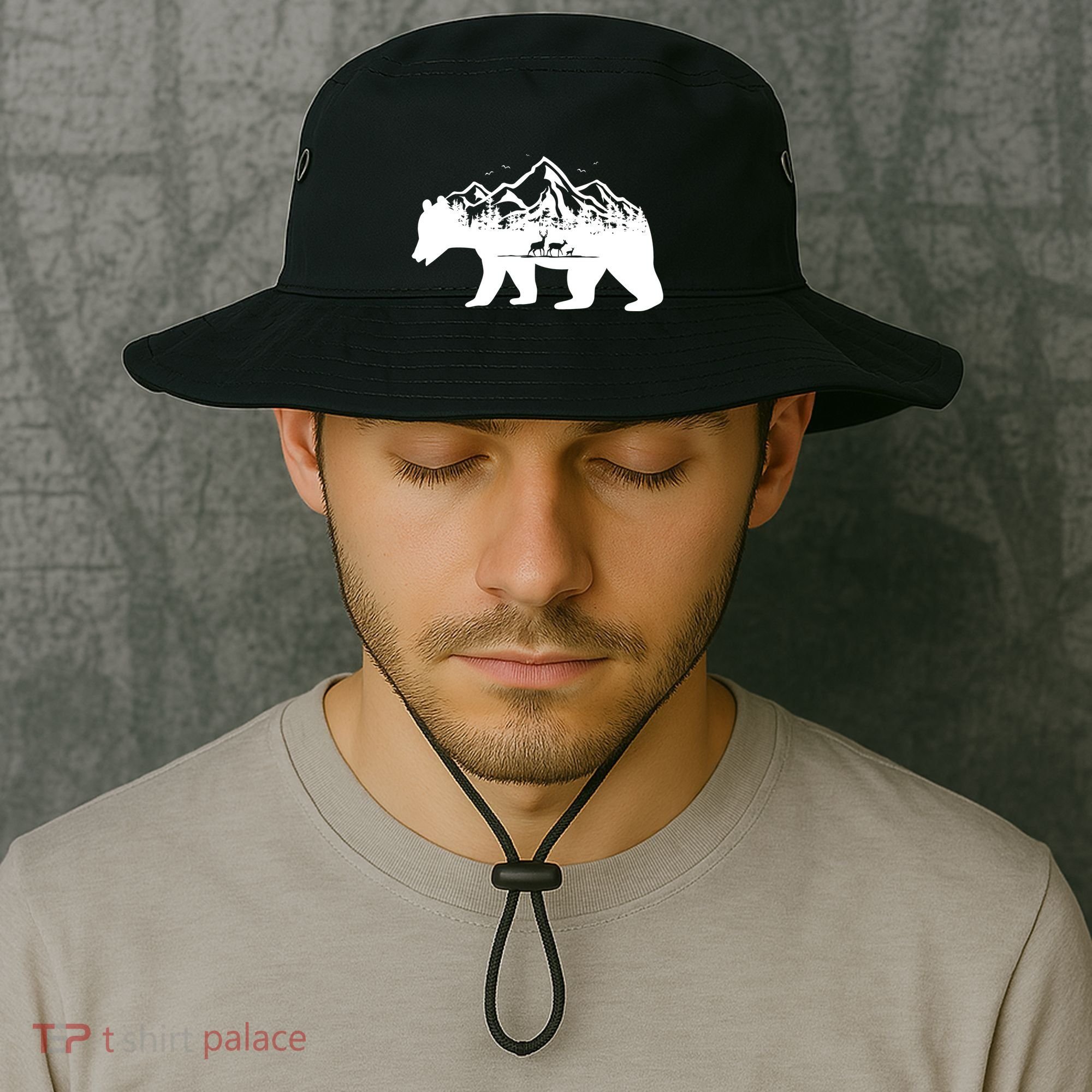 Bear Mountains With Deer Family Nature Fan Bucket Hat