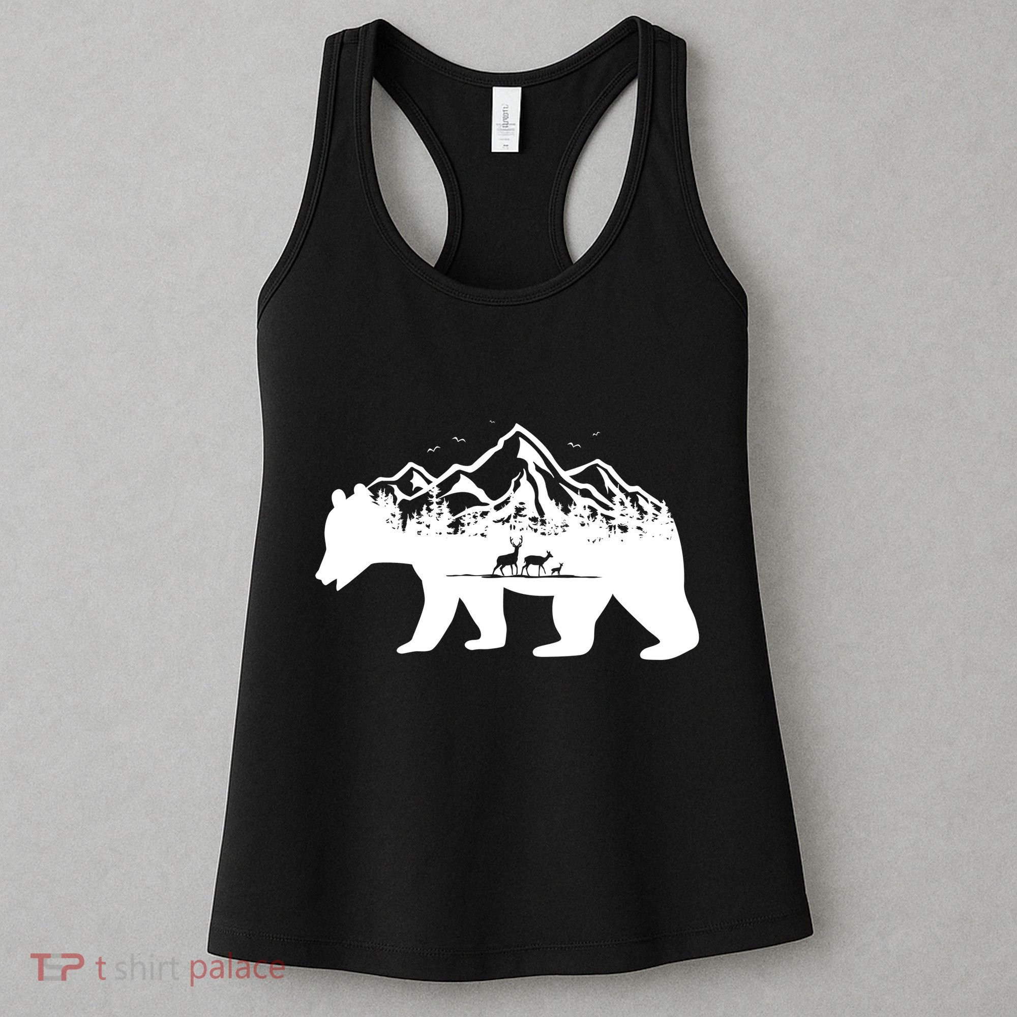 Bear Mountains With Deer Family Nature Fan Women's Tank Top