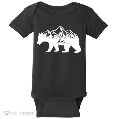 Bear Mountains With Deer Family Nature Fan Baby Bodysuit