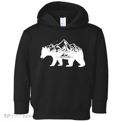 Bear Mountains With Deer Family Nature Fan Toddler Hoodie