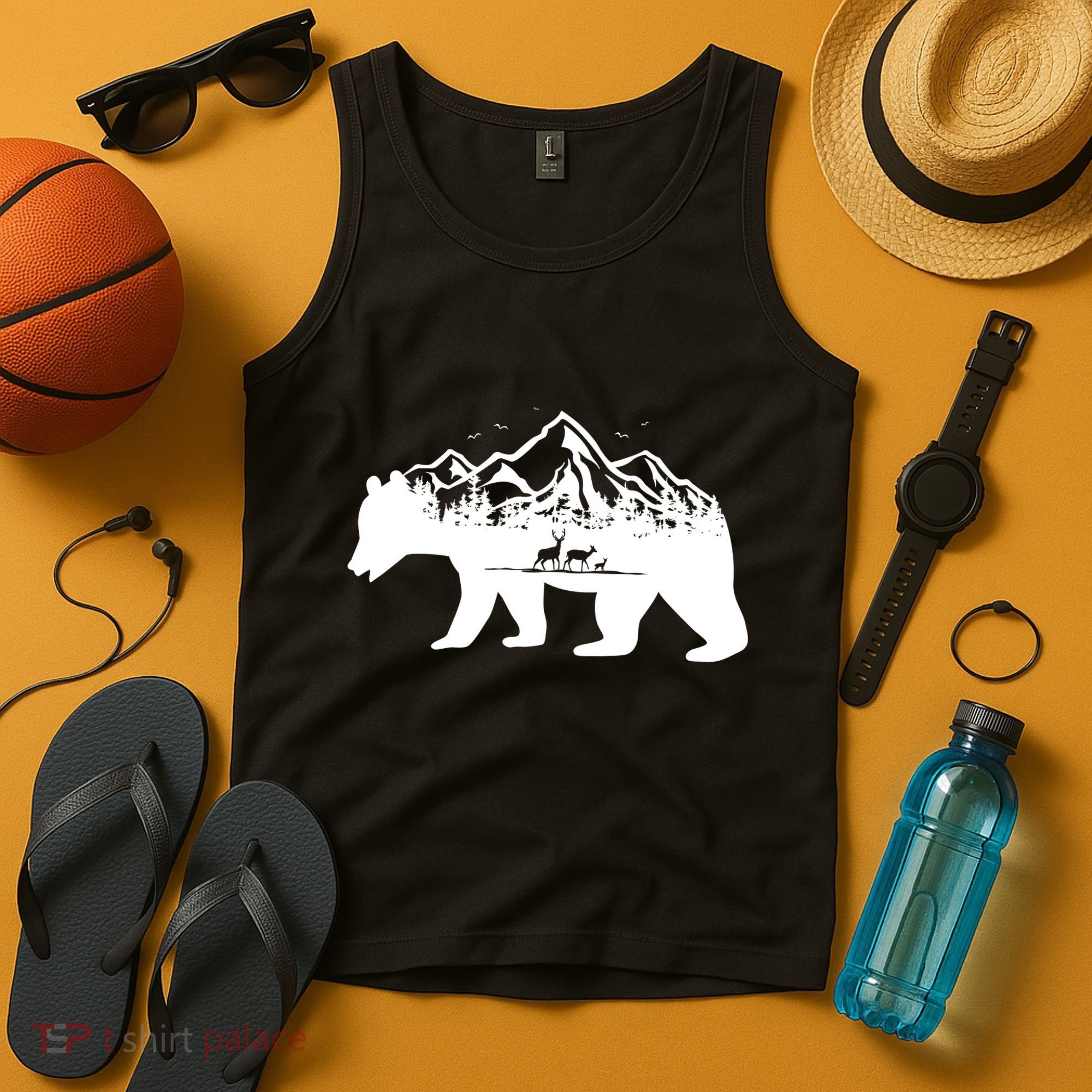 Bear Mountains With Deer Family Nature Fan Tank Top